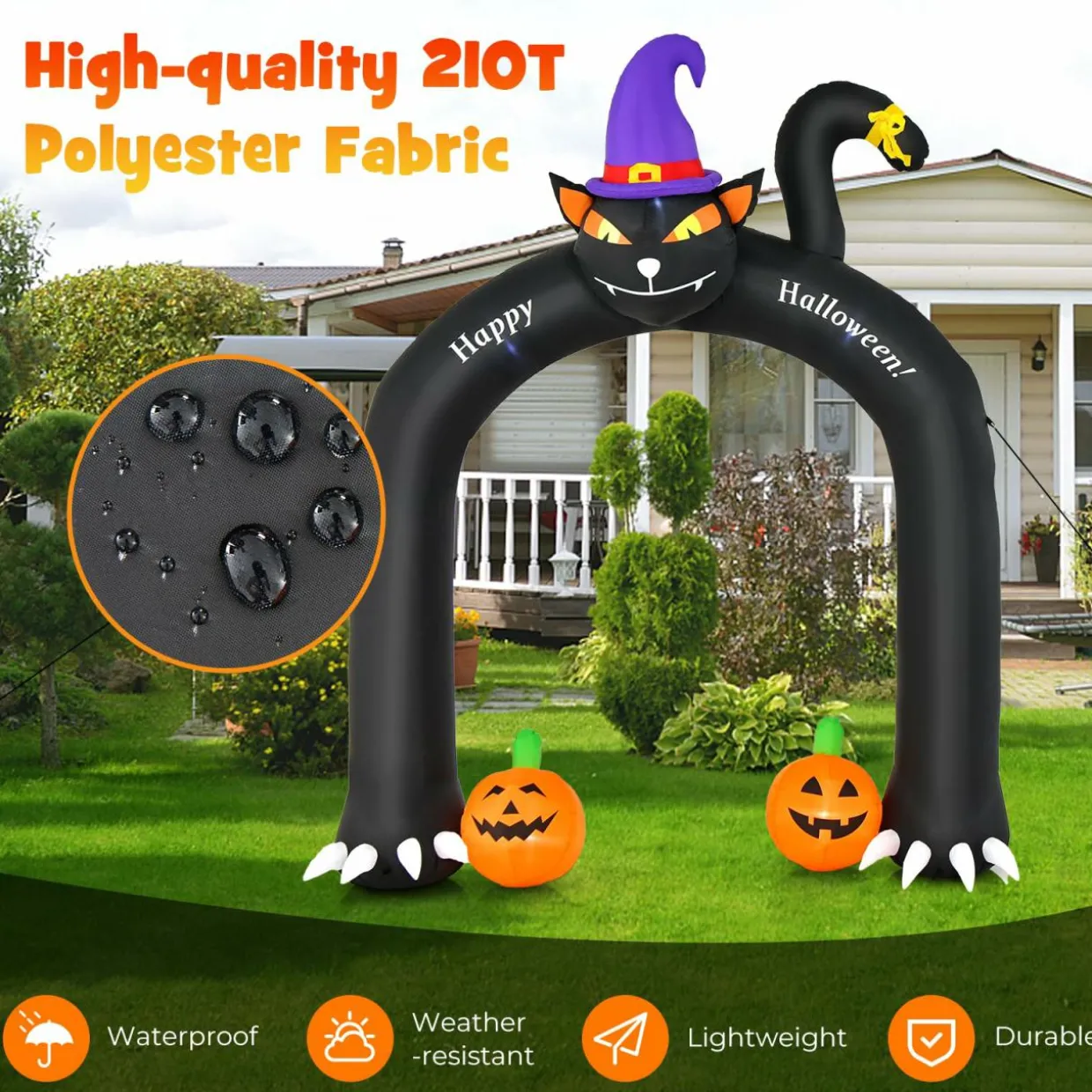 Tangkula 9 FT Halloween Inflatable Black Cat Archway