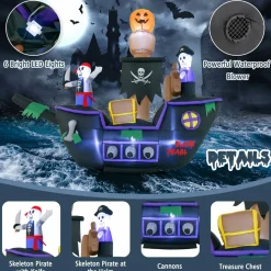 Tangkula 7 FT Halloween Inflatable Skeletons Ghosts On Pirate Ship