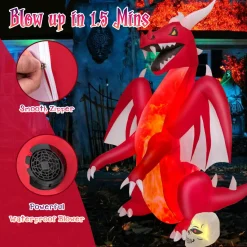 Tangkula 8 FT Halloween Inflatable Fire Dragon, Blow-up Red Dragon