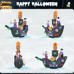 Tangkula 7 FT Halloween Inflatable Skeletons Ghosts On Pirate Ship
