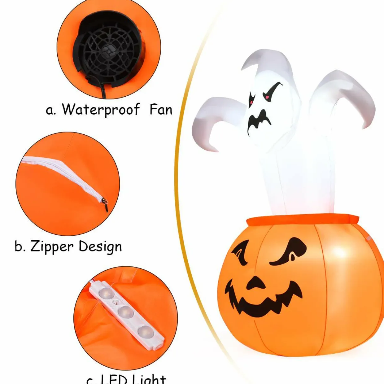 Tangkula 6 FT Halloween Inflatable Ghost in Pumpkin, Blow-up Ghost with Internally LED Bulb & Waterproof Fan
