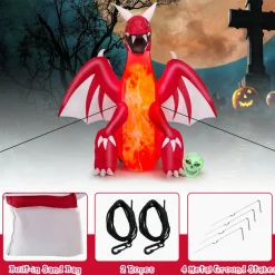 Tangkula 8 FT Halloween Inflatable Fire Dragon, Blow-up Red Dragon