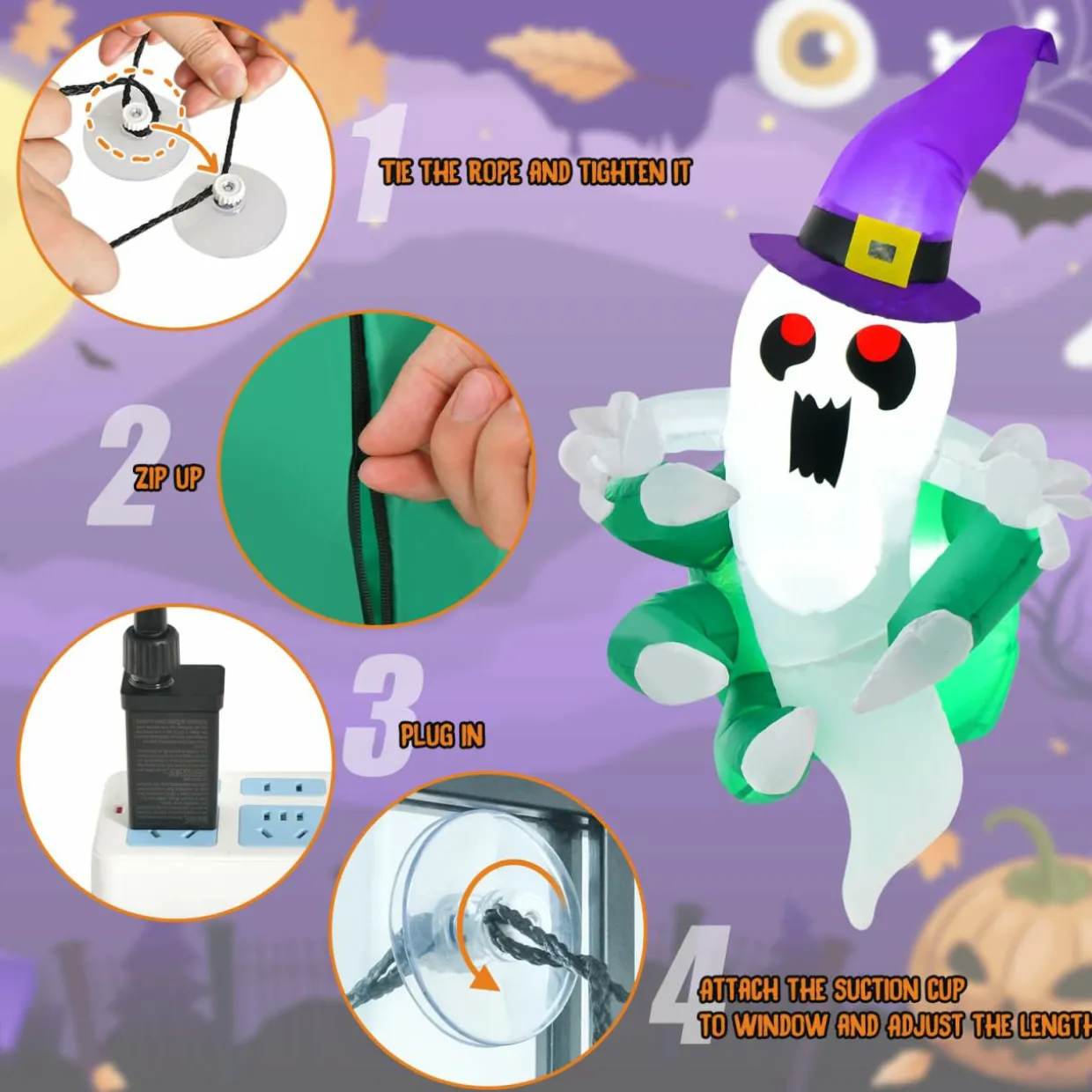 Tangkula 3.6 FT Halloween Inflatable Ghost Broke Out from Window