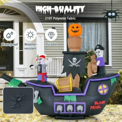 Tangkula 7 FT Halloween Inflatable Skeletons Ghosts On Pirate Ship