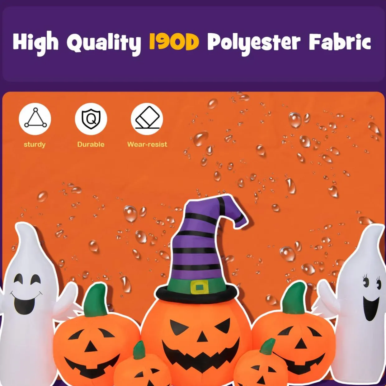 Tangkula 9 FT Halloween Inflatable Pumpkin Ghost, Spooky Lighted Holiday Decoration w/ Witch's Hat,