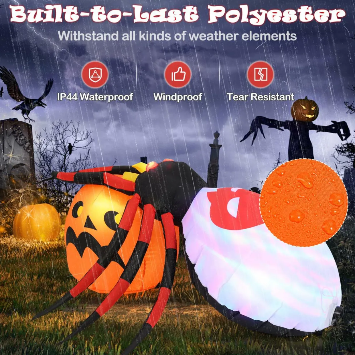 Tangkula 5 FT Halloween Inflatable Spider with Pumpkin, LED Lighted Halloween Decoration with Colorful Rotating Light