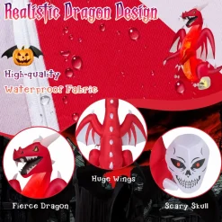 Tangkula 8 FT Halloween Inflatable Fire Dragon, Blow-up Red Dragon