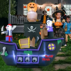 Tangkula 7 FT Halloween Inflatable Skeletons Ghosts On Pirate Ship