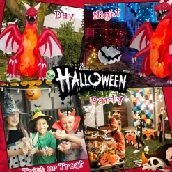 Tangkula 8 FT Halloween Inflatable Fire Dragon, Blow-up Red Dragon