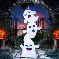 Tangkula 4 FT Halloween Lighted Stacked 3 Ghosts