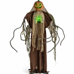 Tangkula 6 FT Halloween Light Up Talking Ghost Pumpkin with Glowing Ribs and Moving Head