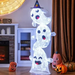 Tangkula 4 FT Halloween Lighted Stacked 3 Ghosts