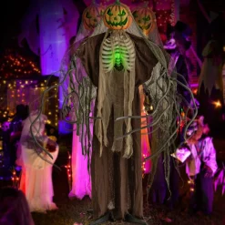 Tangkula 6 FT Halloween Light Up Talking Ghost Pumpkin with Glowing Ribs and Moving Head