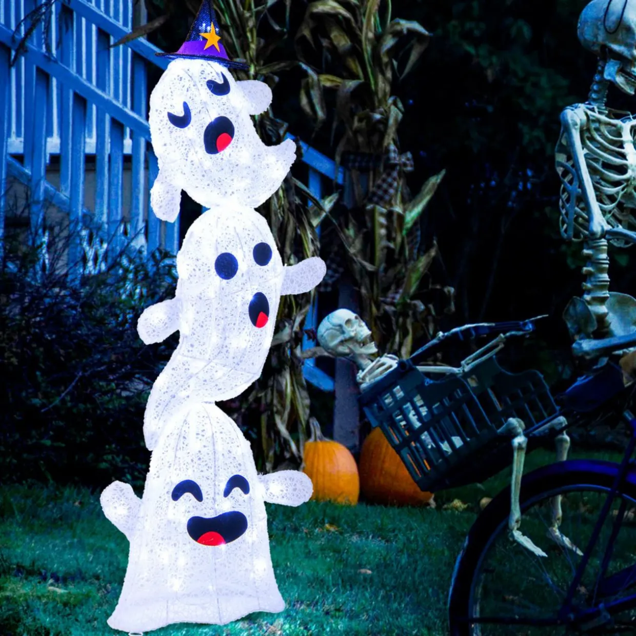 Tangkula 4 FT Halloween Lighted Stacked 3 Ghosts