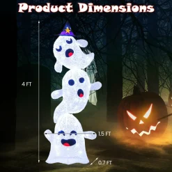 Tangkula 4 FT Halloween Lighted Stacked 3 Ghosts