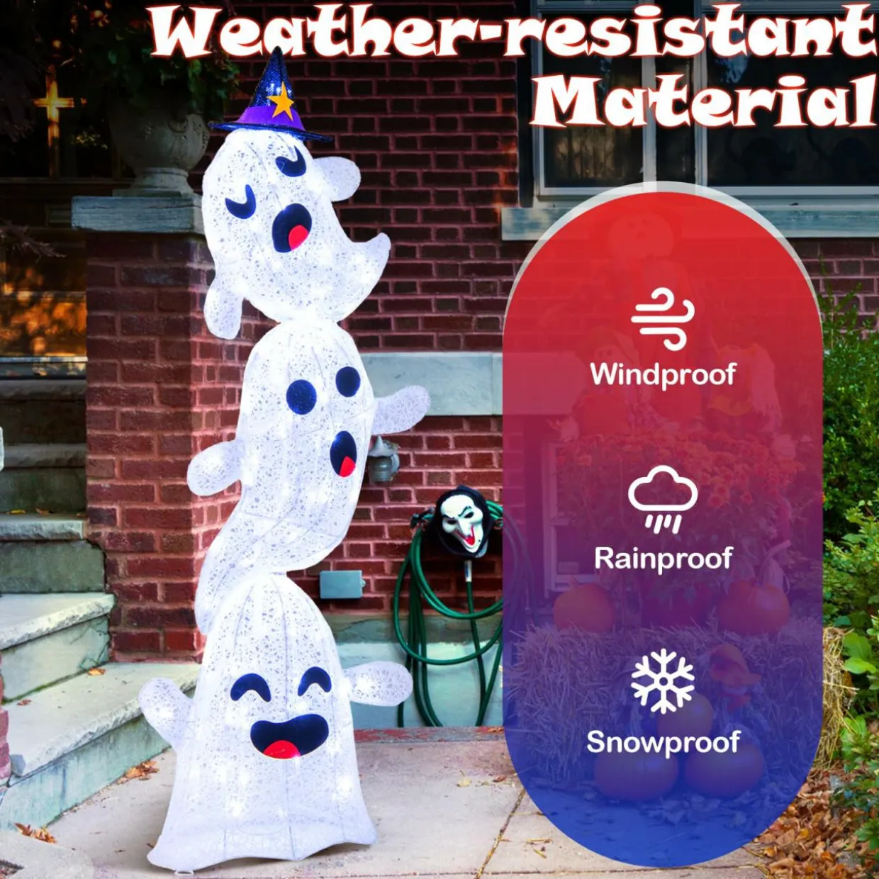 Tangkula 4 FT Halloween Lighted Stacked 3 Ghosts