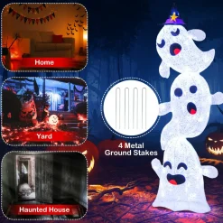 Tangkula 4 FT Halloween Lighted Stacked 3 Ghosts