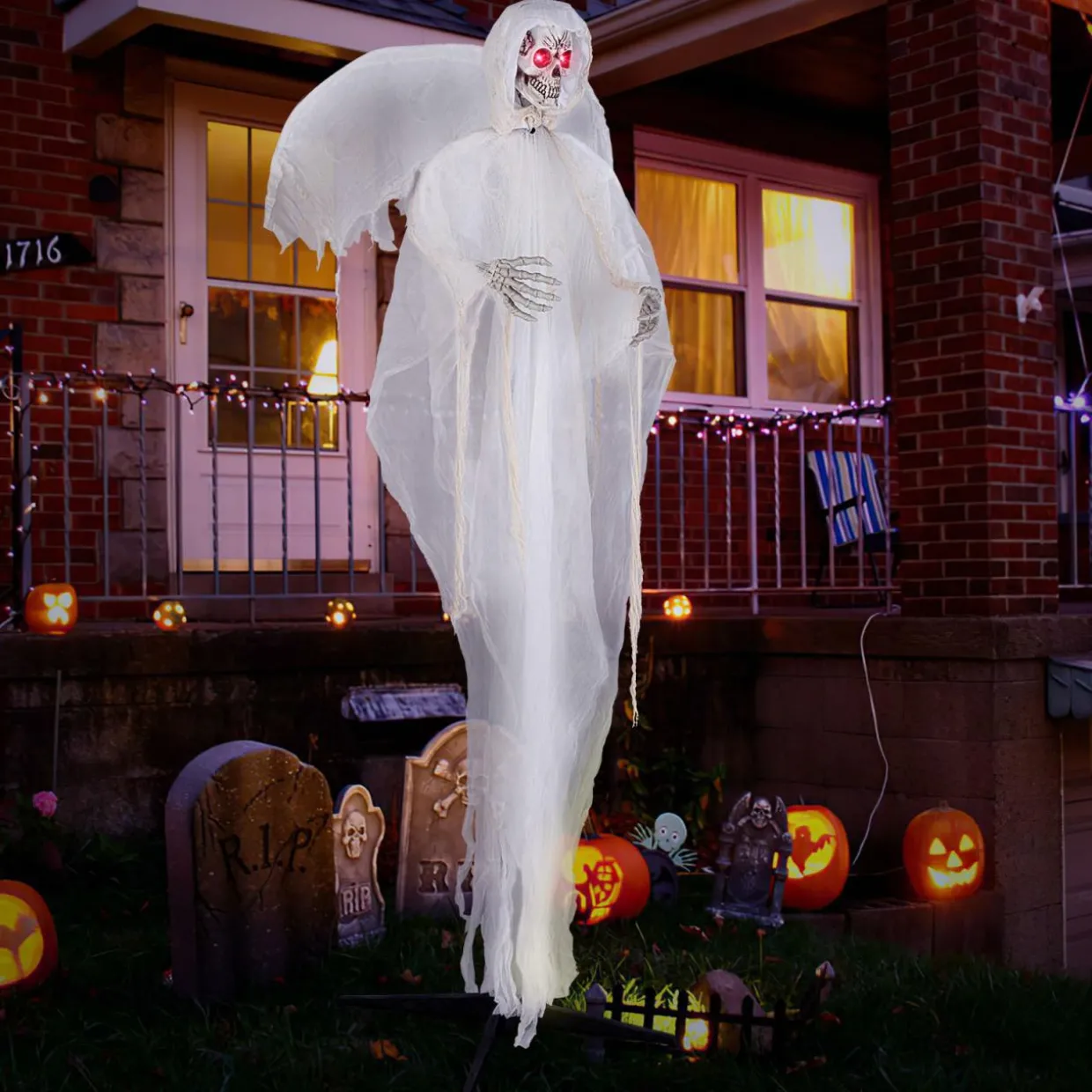 Tangkula 8.3 ft Halloween Standing Haunted Angel, Voice Activated Animatronic Ghost w/Lighted Eyes