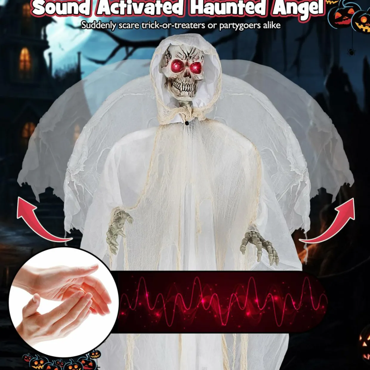 Tangkula 8.3 ft Halloween Standing Haunted Angel, Voice Activated Animatronic Ghost w/Lighted Eyes