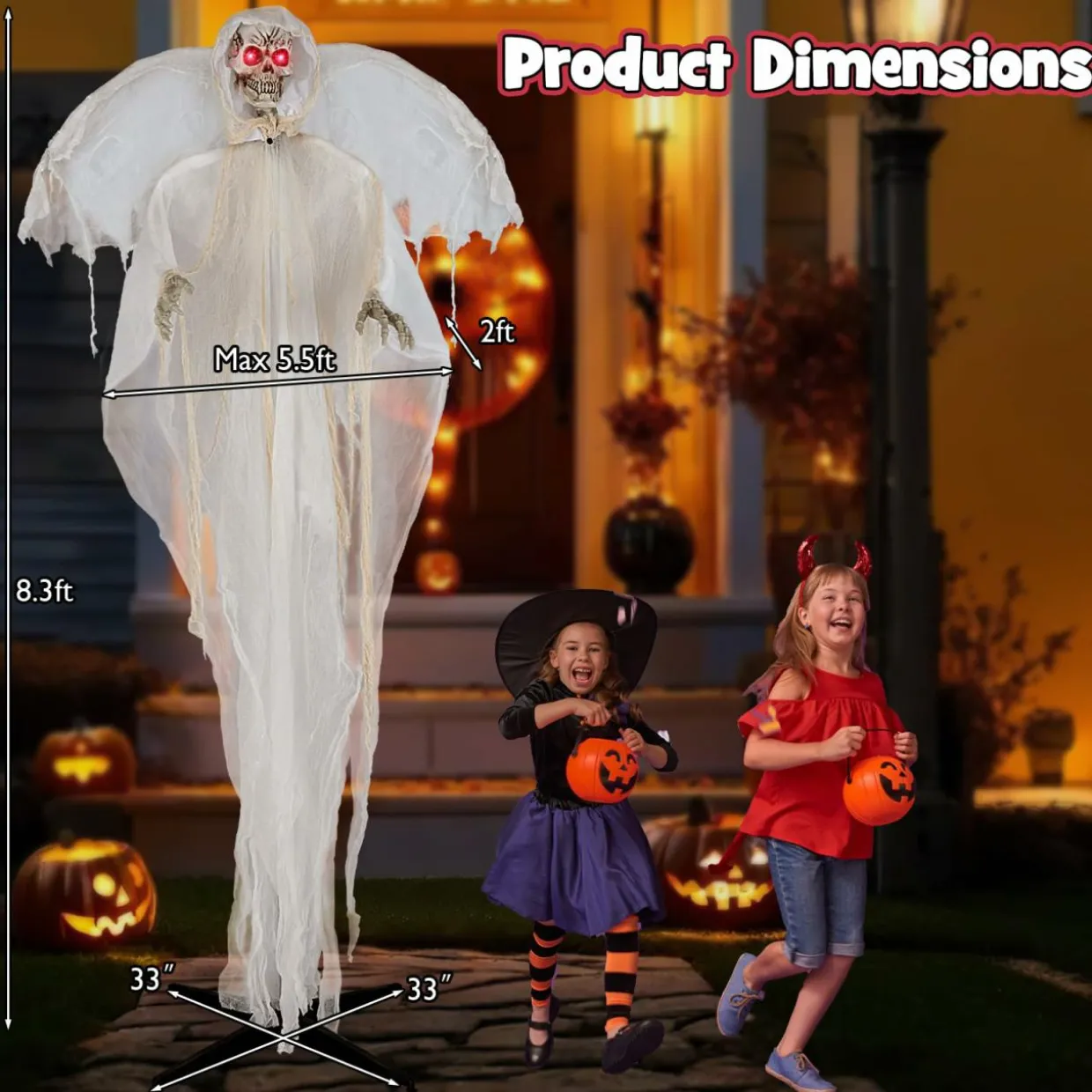 Tangkula 8.3 ft Halloween Standing Haunted Angel, Voice Activated Animatronic Ghost w/Lighted Eyes