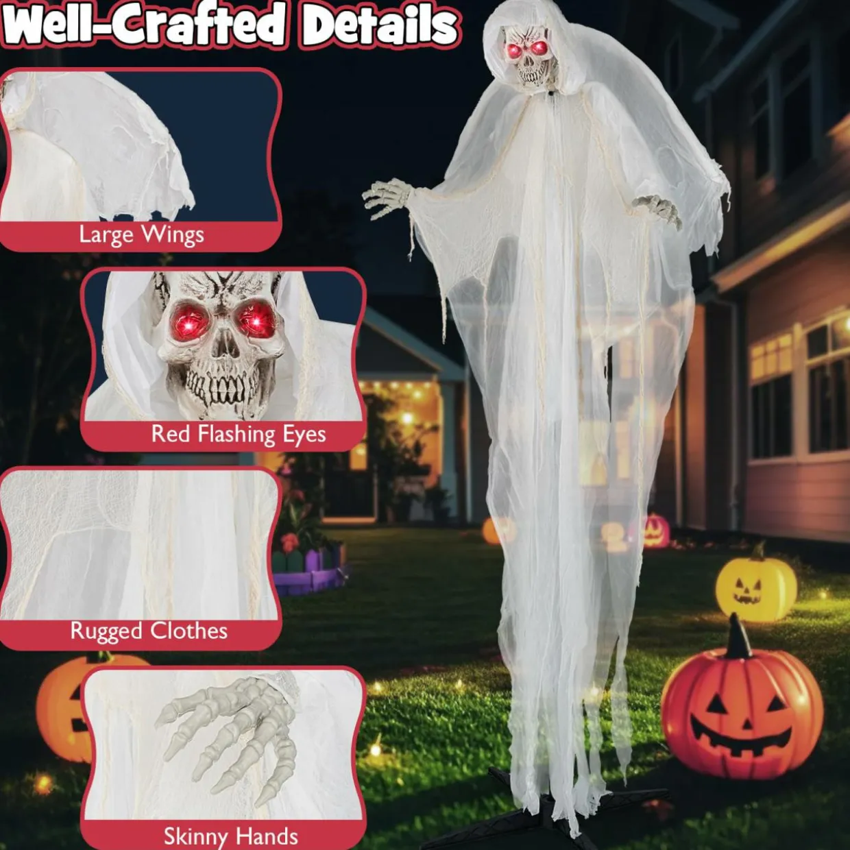 Tangkula 8.3 ft Halloween Standing Haunted Angel, Voice Activated Animatronic Ghost w/Lighted Eyes