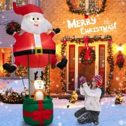 Tangkula 8 FT Inflatable Christmas Santa Claus w/ Hot Air Balloon & Reindeer