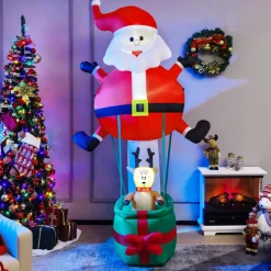 Tangkula 8 FT Inflatable Christmas Santa Claus w/ Hot Air Balloon & Reindeer