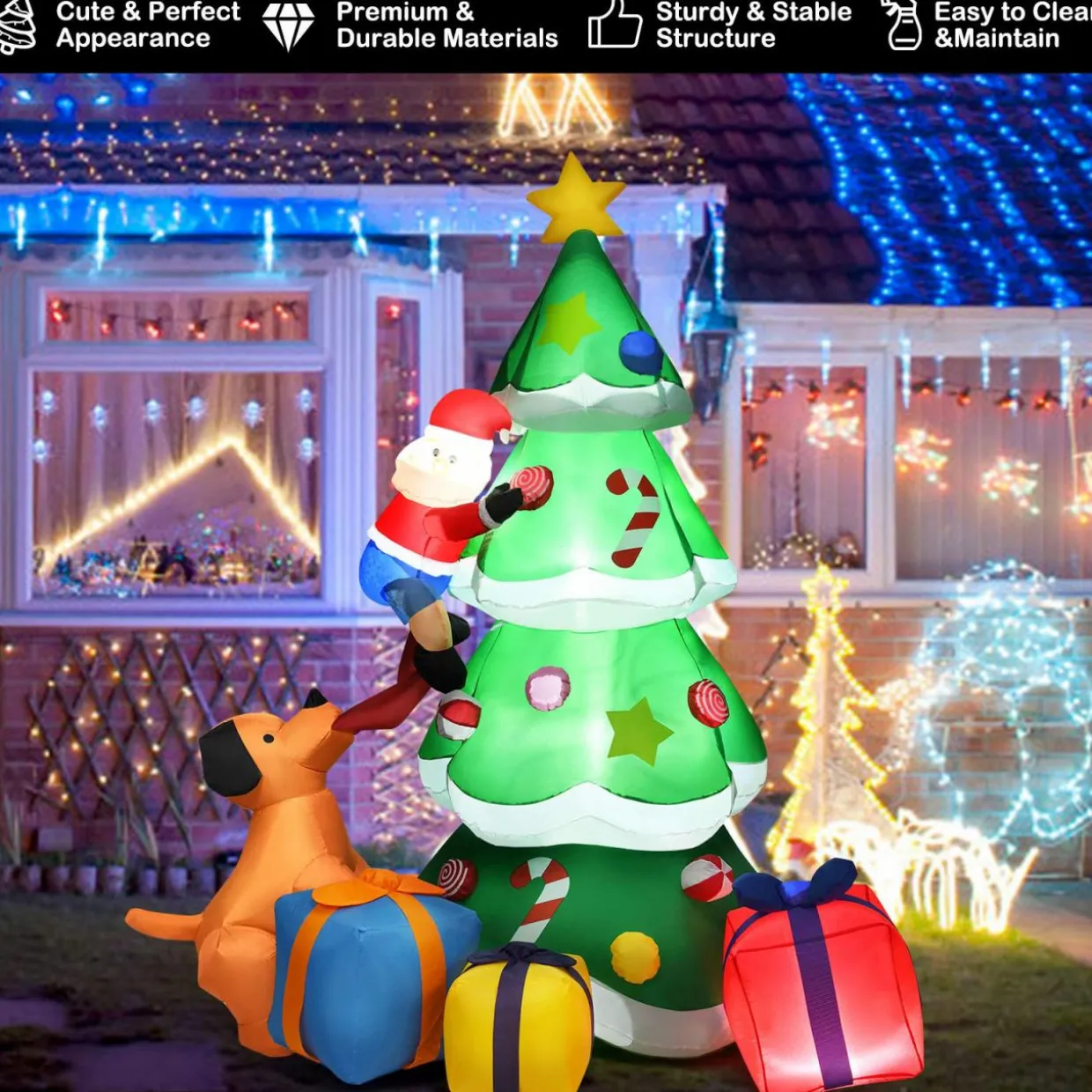 Tangkula 7 Ft Inflatable Christmas Tree with Santa Claus Dog & Gift Boxes