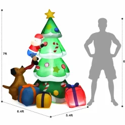 Tangkula 7 Ft Inflatable Christmas Tree with Santa Claus Dog & Gift Boxes