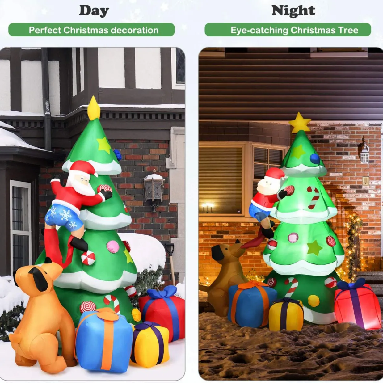 Tangkula 7 Ft Inflatable Christmas Tree with Santa Claus Dog & Gift Boxes
