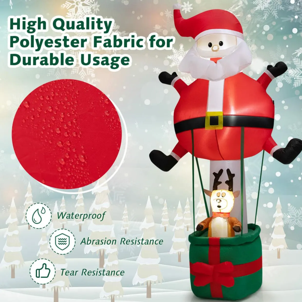 Tangkula 8 FT Inflatable Christmas Santa Claus w/ Hot Air Balloon & Reindeer