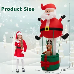 Tangkula 8 FT Inflatable Christmas Santa Claus w/ Hot Air Balloon & Reindeer