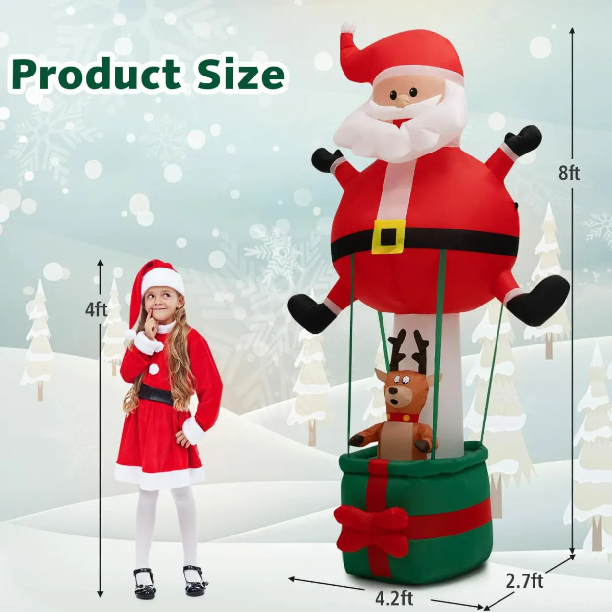Tangkula 8 FT Inflatable Christmas Santa Claus w/ Hot Air Balloon & Reindeer