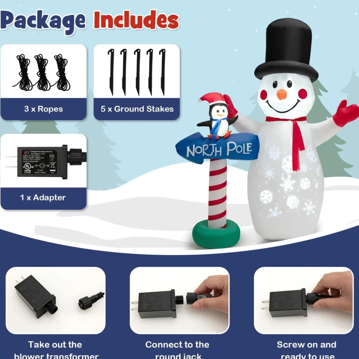 Tangkula 6 FT Inflatable Christmas Snowman, Blow up Xmas Decoration w/ Penguin Guidepost