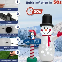 Tangkula 6 FT Inflatable Christmas Snowman, Blow up Xmas Decoration w/ Penguin Guidepost