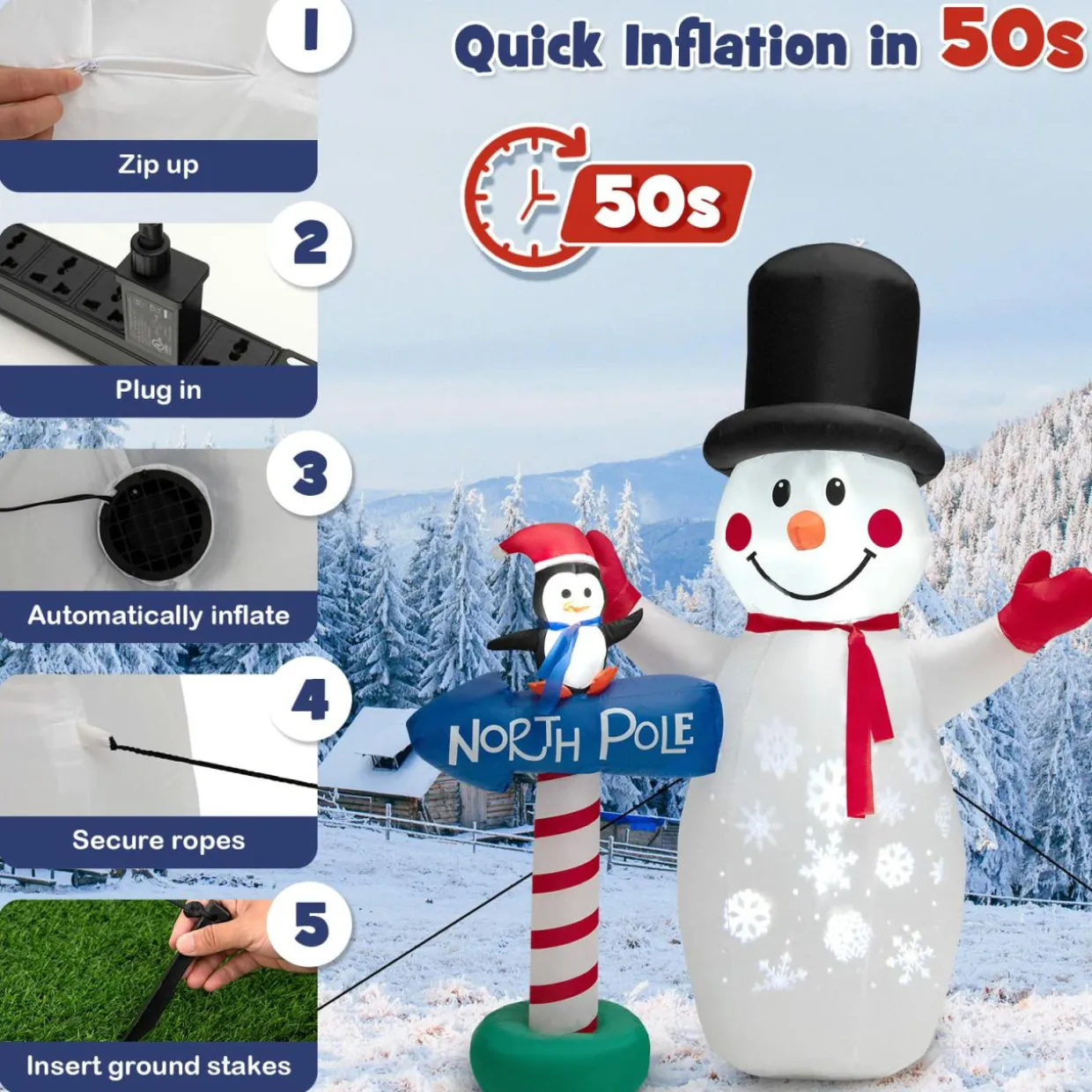 Tangkula 6 FT Inflatable Christmas Snowman, Blow up Xmas Decoration w/ Penguin Guidepost