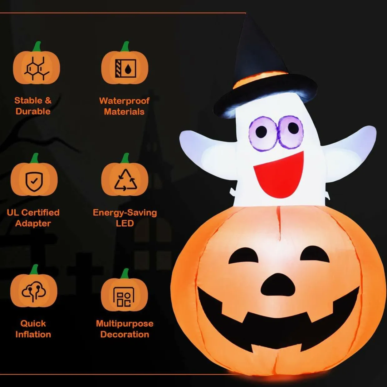 Tangkula 4.9 FT Inflatable Ghost in Pumpkin Halloween