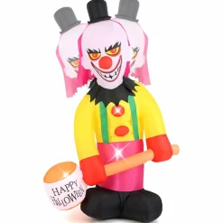 Tangkula 8 FT Inflatable Halloween Head Turning Clown, LED Lighted Animated Clown with Hammer & Flashing Eyes