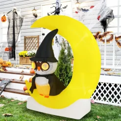 Tangkula 5.1 FT Inflatable Owl on Moon, LED Lighted Halloween Decoration with Large Moon & Wizard Owl