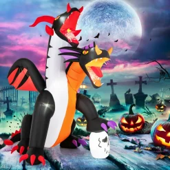 Tangkula 8 FT Inflatable Twin-Headed Dragon Decoration, Giant Halloween Inflatables with 5 LED Lights
