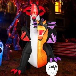 Tangkula 8 FT Inflatable Twin-Headed Dragon Decoration, Giant Halloween Inflatables with 5 LED Lights