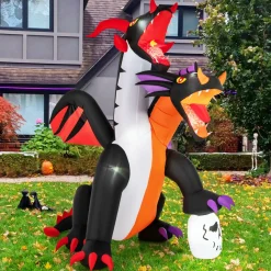 Tangkula 8 FT Inflatable Twin-Headed Dragon Decoration, Giant Halloween Inflatables with 5 LED Lights