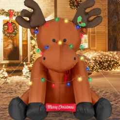 Tangkula 8.5 FT Large Christmas Inflatable Reindeer, Xmas Blow Up Holiday Yard Decoration with 24 LED String Lights
