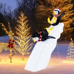 Tangkula 4 FT Lighted Christmas Penguin Slide Scene Decoration