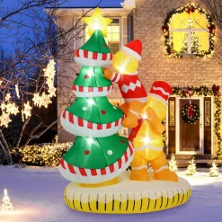 Tangkula 7 FT Lighted Christmas Inflatable Gingerbread Men Climbing Christmas Tree with LED Lights & Built-in Fan