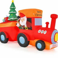 Tangkula 8.6 FT Lighted Christmas Inflatable Santa Claus on Train with Deer & Christmas Tree