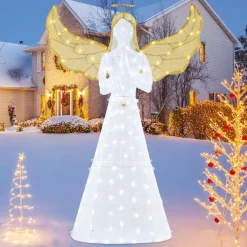 Tangkula 5 FT Lighted Christmas Angel, Light-up Winged Xmas Angel with 150 LED Lights, Zip Ties & Ground Stakes