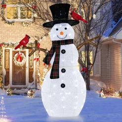 Tangkula 4.2 FT Lighted Christmas Snowman with Redbirds