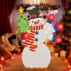 Tangkula 4 FT Lighted Christmas Snowman, Lighted Standing Snowman Sign