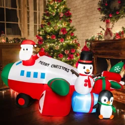 Tangkula 9.5 FT Lighted Christmas Inflatable Santa Claus on Helicopter